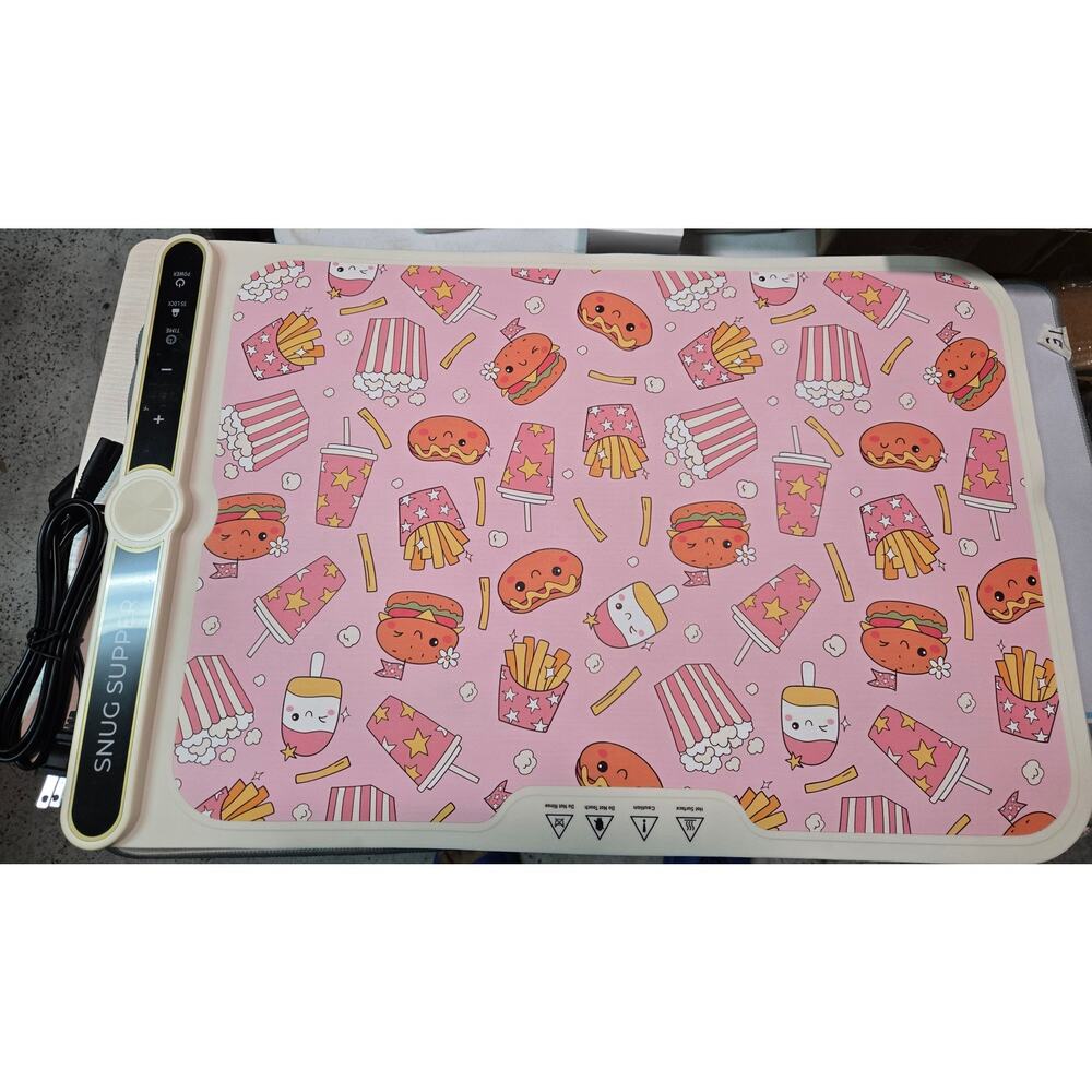 Food Warming Mat Heated Dish Tray Roll-Up Pink Fast Food Print Open Box